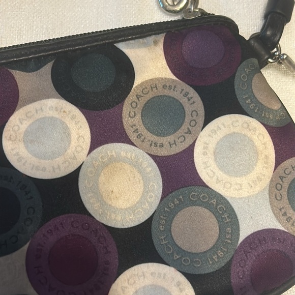 Coach wristlet eggplant color, white, khaki, green blue - Picture 2 of 11